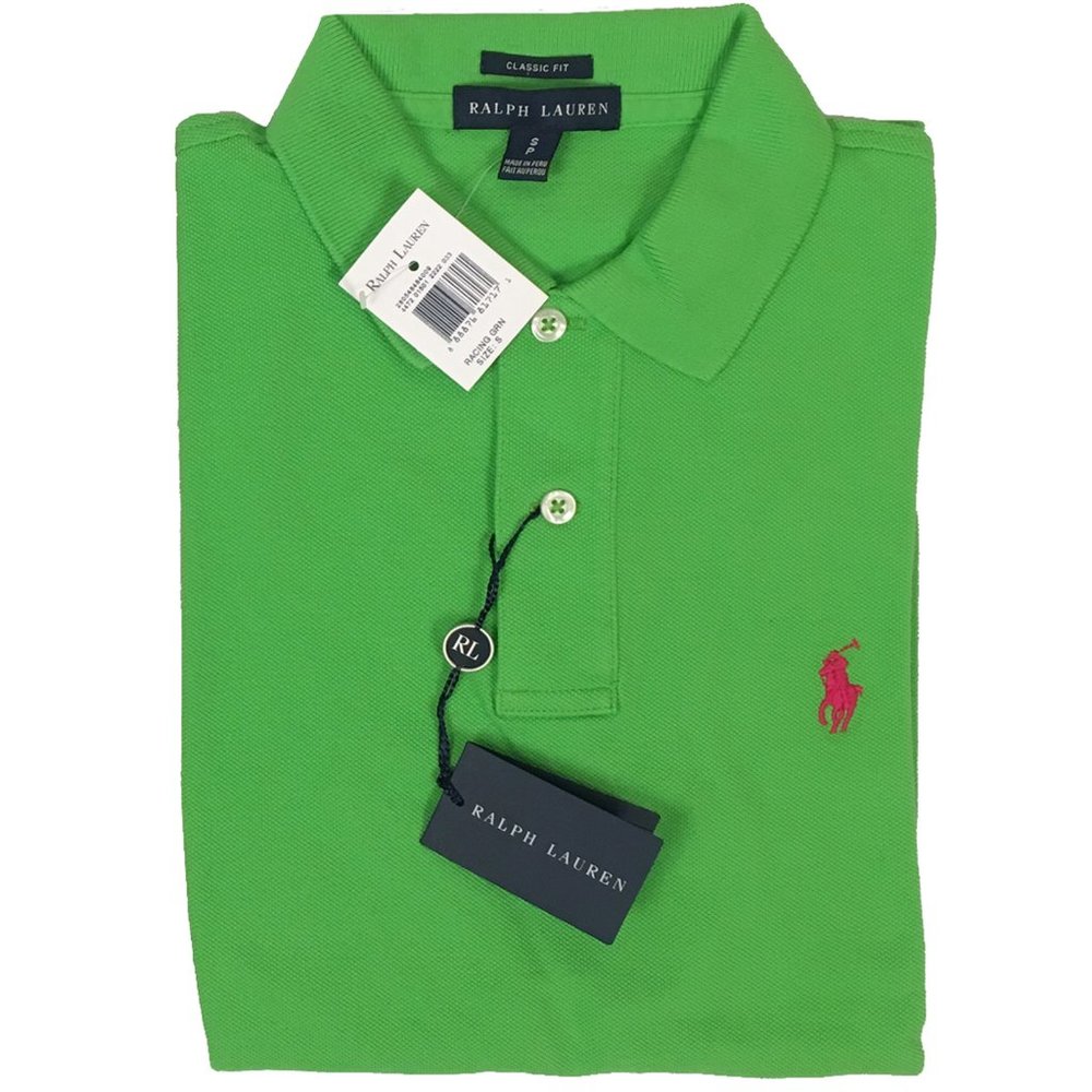 NEW Polo Ralph Lauren Classic Fit Polo Shirt! XS  M  Green With Pink Player